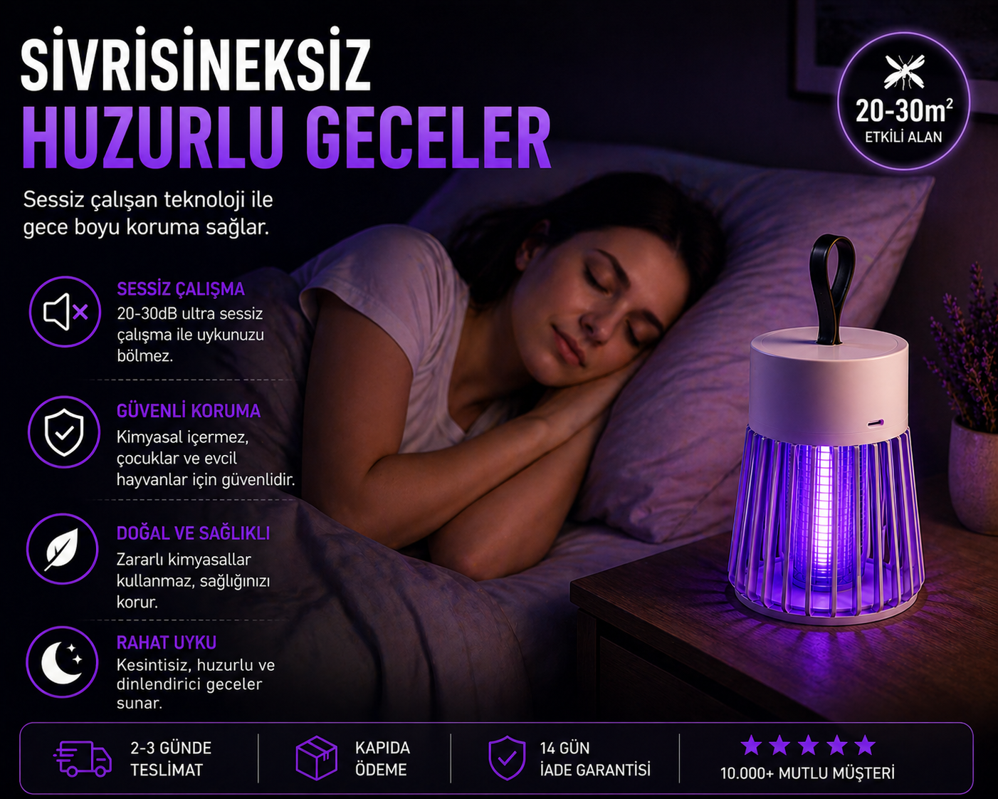 Şarjlı Sivrisinek Lambası – Sessiz UV Tuzak, Kablosuz Gece Koruma
