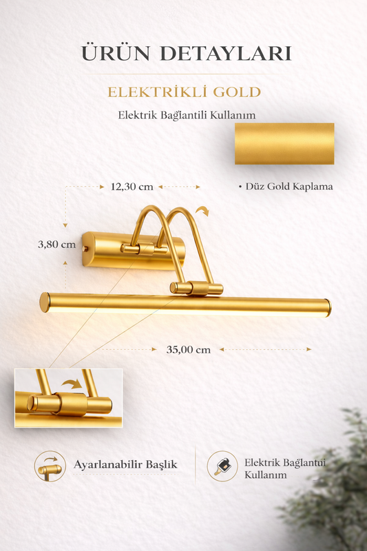 Pilli Flüt LED Duvar Apliği | Tablo Aydınlatma | Kablosuz Sarı Işık | 36 cm Dekoratif Aplik